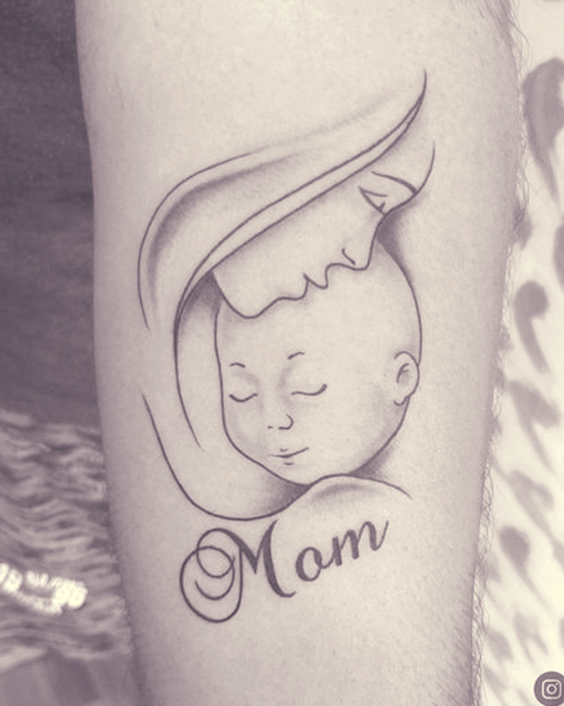 A portrait like Mother Child Tattoo - 3D Maa Tattoo in English