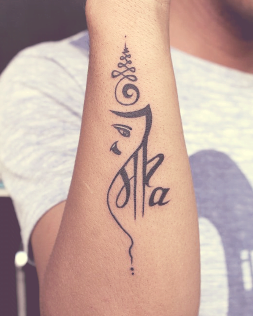 Maa Tattoo with Lord Ganesha Face