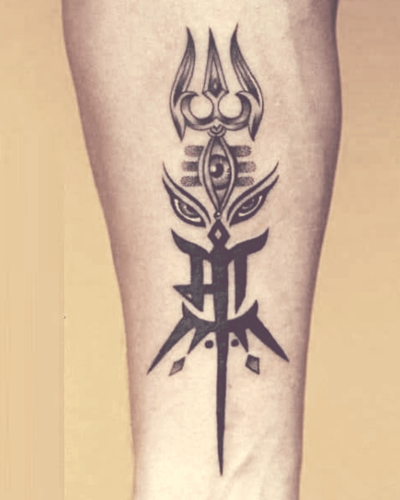 Maa Tattoo with Trishul, Tripund & Third Eye of Lord Shiva