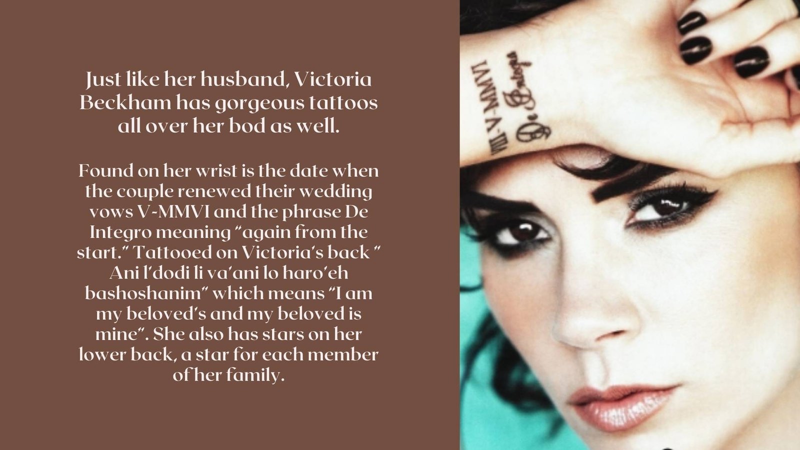 Victoria Beckham’s Tattoos & Their Meanings